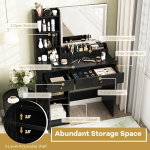 Vanity Dressing Table and Chair Set with Mirror and Lights-Black view 7