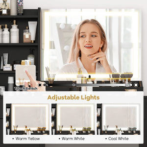 Vanity Dressing Table and Chair Set with Mirror and Lights-Black view 8