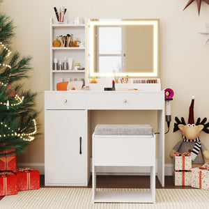Vanity Dressing Table and Chair Set with Mirror and Lights-White view 2