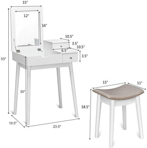 Vanity Dressing Table Set Flip Mirror Desk Furniture Stool view 5