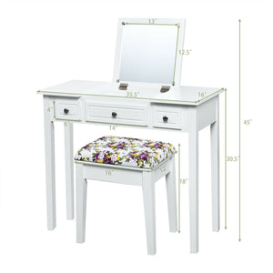 Vanity Dressing Table Set with Flip Top Mirror and 3 Drawers view 4