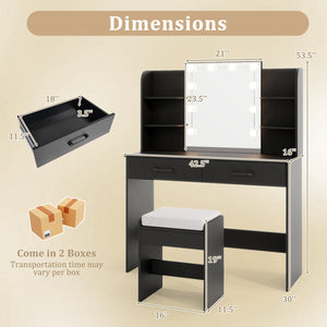 Vanity Set with Lighted Mirror and Stool with Power Outlet-Black view 4