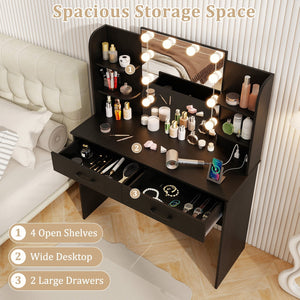 Vanity Set with Lighted Mirror and Stool with Power Outlet-Black view 7