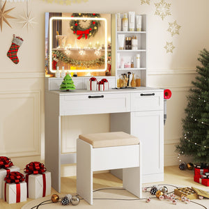 Vanity Set with Mirror and 3 Lighting Modes and Adjustable Brightness-White view 4