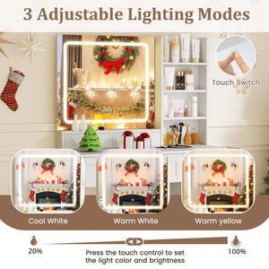 Vanity Set with Mirror and 3 Lighting Modes and Adjustable Brightness-White view 6