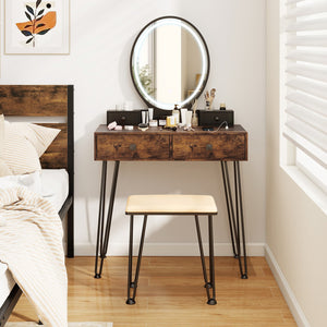 Vanity Table Set with 3-Color Lighted Dimmable Mirror-Brown view 3