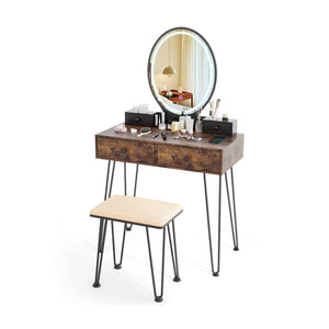Vanity Table Set with 3-Color Lighted Dimmable Mirror-Brown view 4