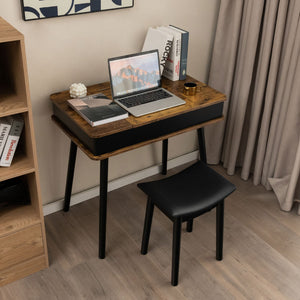 Vanity Table Set with Flip Top Mirror Lights USB Writing Desk and Stool-Brown view 3