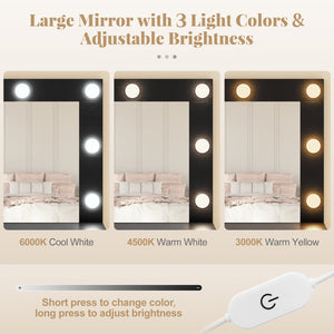 Vanity Table Set with Lighted Mirror and Cushion Stool-Black view 9