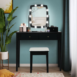Vanity Table Set with Lighted Mirror for Bedroom and Dressing Room-Black view 2