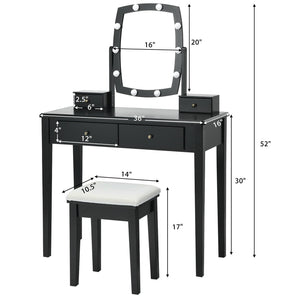 Vanity Table Set with Lighted Mirror for Bedroom and Dressing Room-Black view 4