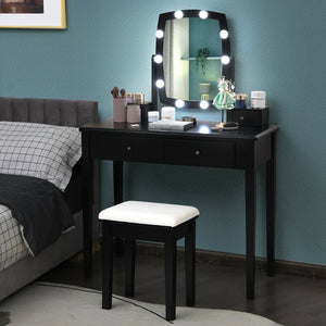 Vanity Table Set with Lighted Mirror for Bedroom and Dressing Room-Black view 6