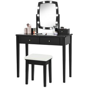 Vanity Table Set with Lighted Mirror for Bedroom and Dressing Room-Black view 7
