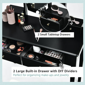 Vanity Table Set with Lighted Mirror for Bedroom and Dressing Room-Black view 9