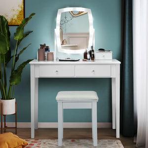 Vanity Table Set with Lighted Mirror for Bedroom and Dressing Room-White view 2