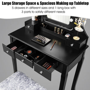 Vanity Dressing Table Set with 10 Dimmable Bulbs and Cushioned Stool-Black view 6