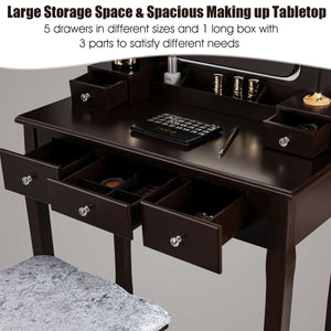 Vanity Dressing Table Set with 10 Dimmable Bulbs and Cushioned Stool-Brown view 6