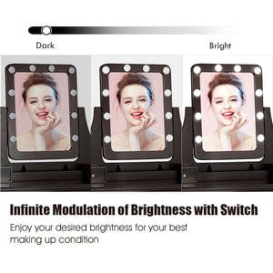 Vanity Dressing Table Set with 10 Dimmable Bulbs and Cushioned Stool-Brown view 8