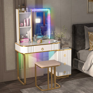 Vanity Table Set with RGB LED Lights and Wireless Charging Station-White view 3