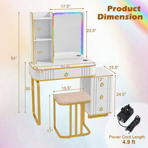 Vanity Table Set with RGB LED Lights and Wireless Charging Station-White view 4