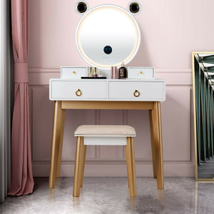 Vanity Set with 3-Color Lighted Touch Screen Dimming Mirror and 4 Drawers view 3