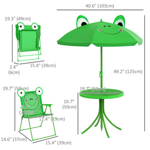 Kids Folding Picnic Table and Chair Set Pattern Outdoor Garden Patio Backyard with Removable & Height Adjustable Sun Umbrella Green