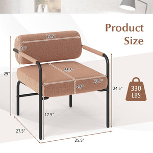 Velvet Upholstered Accent Chair with Cylindrical Backrest and Metal Armrests-Brown view 3