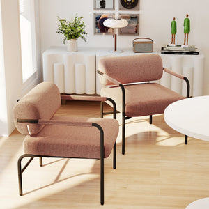 Velvet Upholstered Accent Chair with Cylindrical Backrest and Metal Armrests-Brown view 4