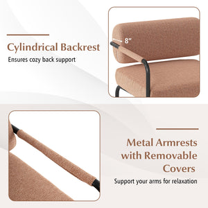 Velvet Upholstered Accent Chair with Cylindrical Backrest and Metal Armrests-Brown view 7