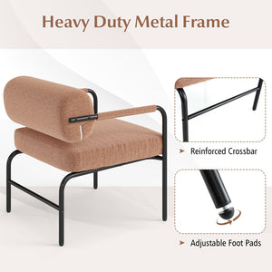 Velvet Upholstered Accent Chair with Cylindrical Backrest and Metal Armrests-Brown view 8