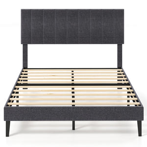 Velvet Upholstered Platform Bed with Height Adjustable Vertical Channel Headboard-Full Size view 3