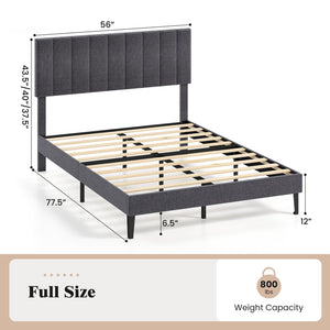 Velvet Upholstered Platform Bed with Height Adjustable Vertical Channel Headboard-Full Size view 4