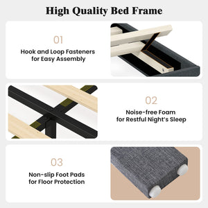 Velvet Upholstered Platform Bed with Height Adjustable Vertical Channel Headboard-Queen Size view 8