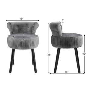 Velvet Vanity Chair with Back Upholstered Vanity Stool with Tufted Low Back and Solid Wood Legs-Gray view 5