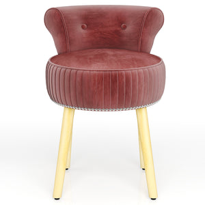 Velvet Vanity Chair with Back Upholstered Vanity Stool with Tufted Low Back and Solid Wood Legs-Pink
