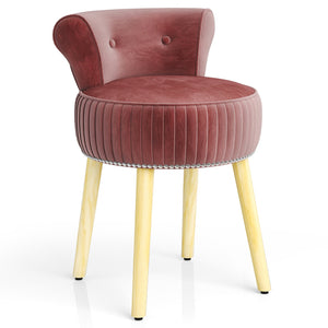 Velvet Vanity Chair with Back Upholstered Vanity Stool with Tufted Low Back and Solid Wood Legs-Pink view 4