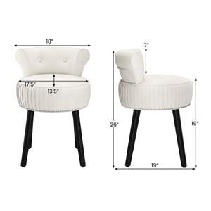Velvet Vanity Chair with Back Upholstered Vanity Stool with Tufted Low Back and Solid Wood Legs-White view 5