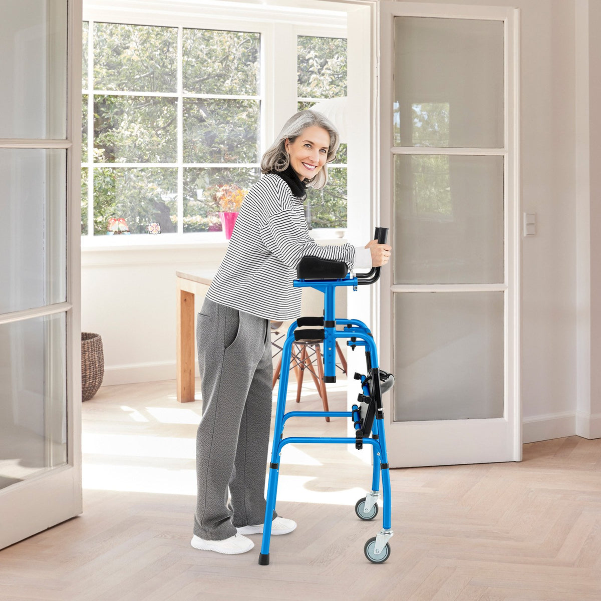 Versatile Rolling Walker for Rehabilitation Training-Navy view 2