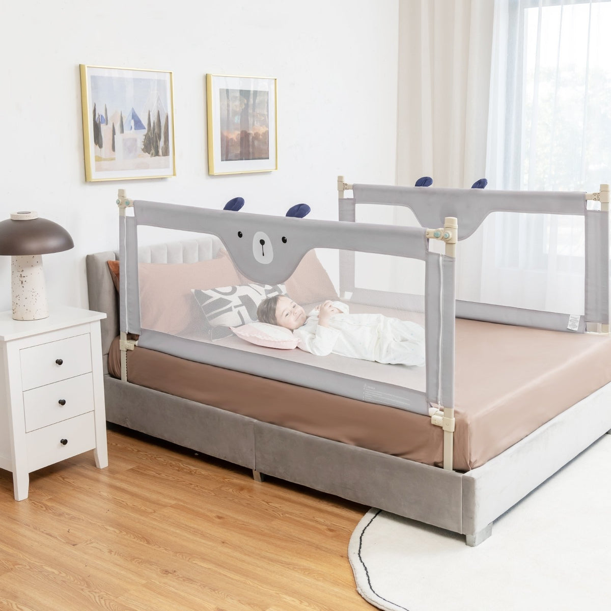 Vertical Lifting Baby Bedrail Guard with Lock-Gray view 2