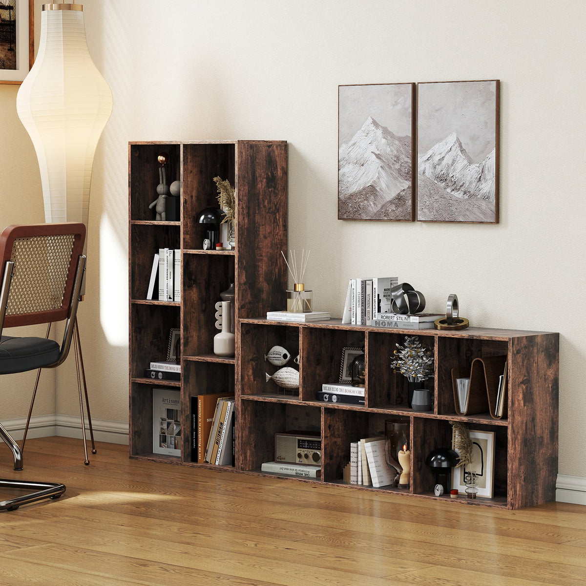Vertical or Horizontal Freestanding Bookshelf with 7 Compartments-Rustic Brown view 2
