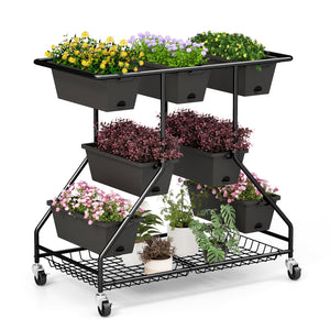 Vertical Raised Garden Bed with 7 Planter Boxes and Storage Baskets-Black view 4
