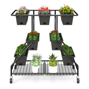 Vertical Raised Garden Bed with 7 Planter Boxes and Storage Baskets-Black view 7