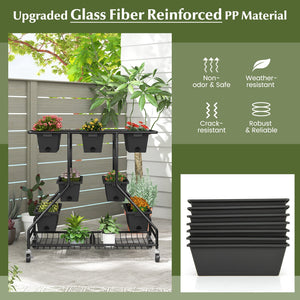 Vertical Raised Garden Bed with 7 Planter Boxes and Storage Baskets-Black view 8