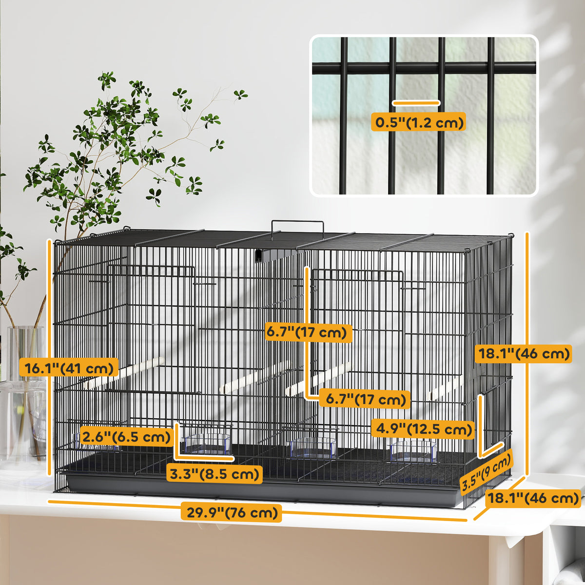 18" H Bird Cage, Large Parakeet Cage for Budgie, Lovebird, Canary, Finches with Divider, Black – view 2