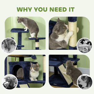 54" Cat Tree, Multi-Level Cat Tower with Scratching Posts, Cat Condos, Bed, Platforms, Ramp, Toy Ball, Beige – view 19