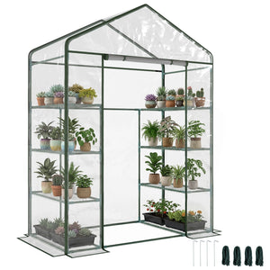 56" x 29" x 77" Portable Walk-in Greenhouse Garden Flower Plant Growing Warm House w/ 4 Tier Shelves and Roll Up Zippered Door, Transparent