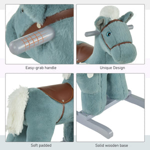 Qaba Kids Rocking Horse Plush Animal on Wooden Rockers with Sounds, Wooden Base and Bear Toy, Baby Rocking Chair