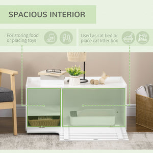 Hidden Cat Litter Box Furniture, Cat Litter Box Enclosure with Storage Compartments and Side Table Function, White