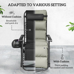 2pcs Reclining Zero Gravity Chair with Adjustable Backrest, Folding Garden Sun Lounger with Removable Cushion, Grey