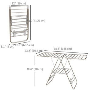 Clothes Drying Rack, 2-Tier Stainless Steel Foldable Laundry Rack with Adjustable Wings and Shoe Holders, Silver